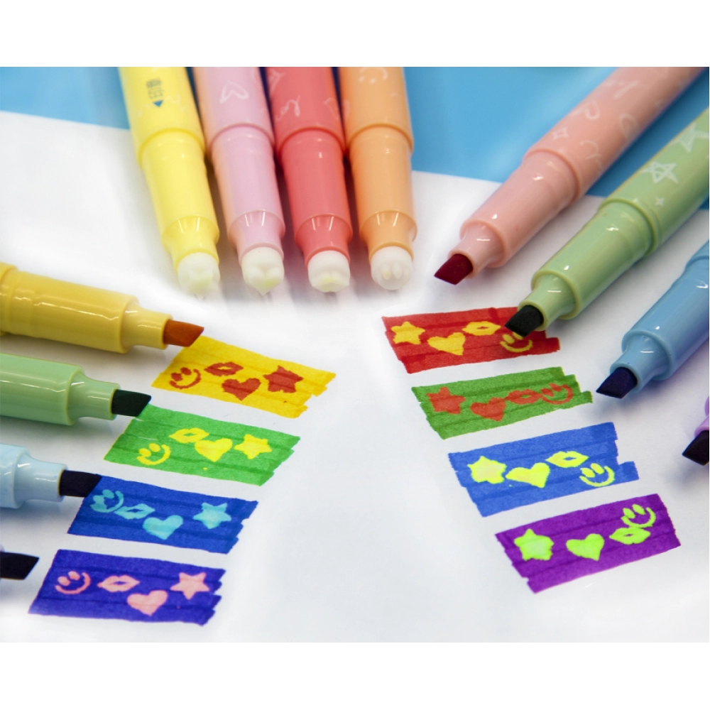 Cute Stamp Marker Art Pens Novelty Magic Colored Highlighter Pen Set Dual-Tip 