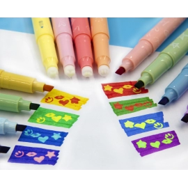 Cute Stamp Marker Art Pens Novelty Magic Colored Highlighter Pen Set Dual-Tip 