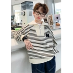 Kids Cotton Striped Half Zip Lapel Sweatshirt Boys Pullover Jumper Children