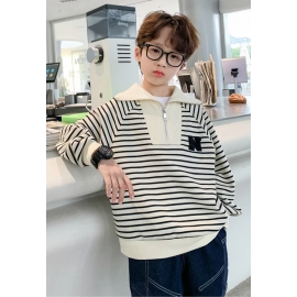 Kids Cotton Striped Half Zip Lapel Sweatshirt Boys Pullover Jumper Children